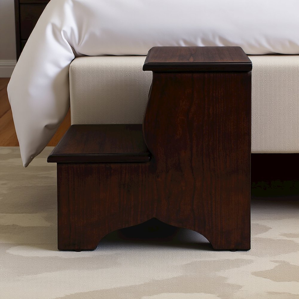 Dark Brown Wooden Step Stool for Adults and Kids with Durable Design