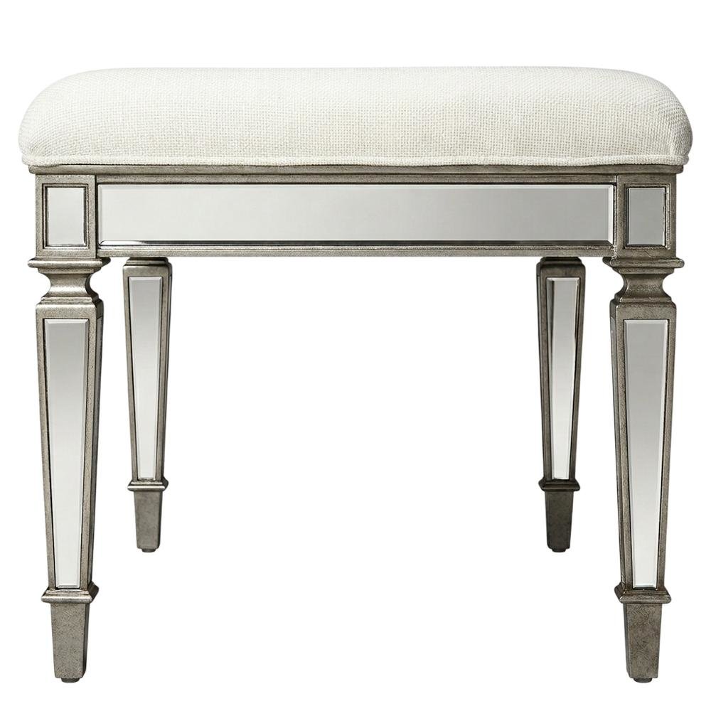 Mirrored Accent Bench with Cushioned Seat, Modern Entryway Bedroom Bench