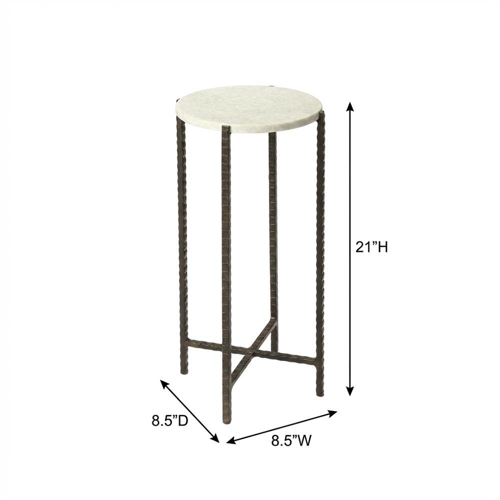 Round Side Table with Metal Base, Transitional End Table for Living Room