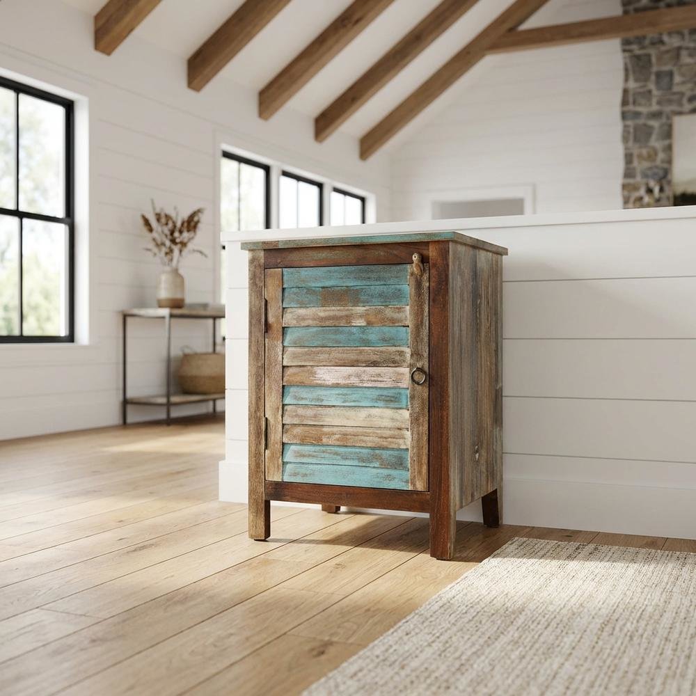 Coastal Distressed Wood Storage Cabinet, Accent Cabinet for Living Room