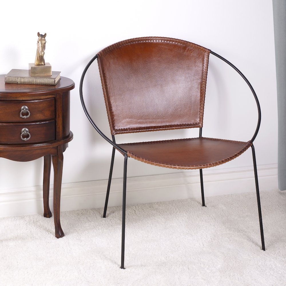 Milo Leather Accent Chair, Medium Brown