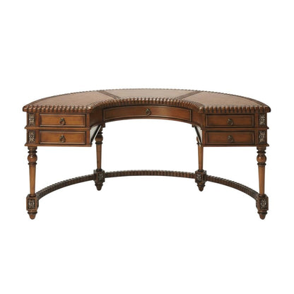 Dark Brown Office Desk With Multiple Drawers And Distressed Finish