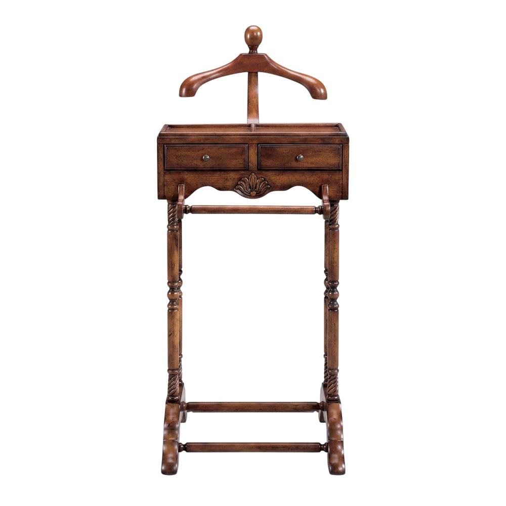 Traditional Valet Stand, 2 Drawers, Wooden Bedroom Clothing Organizer, Cherry