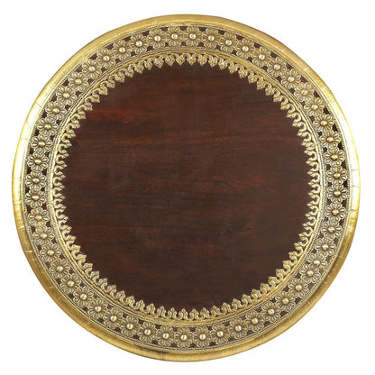 Ranthore Round Brass 20"W Side Table, Dark Brown
