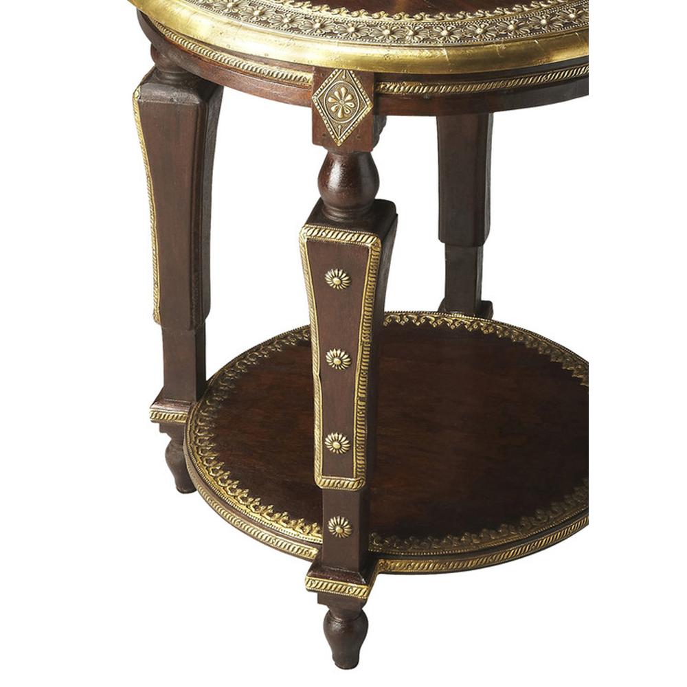 Ranthore Round Brass 20"W Side Table, Dark Brown