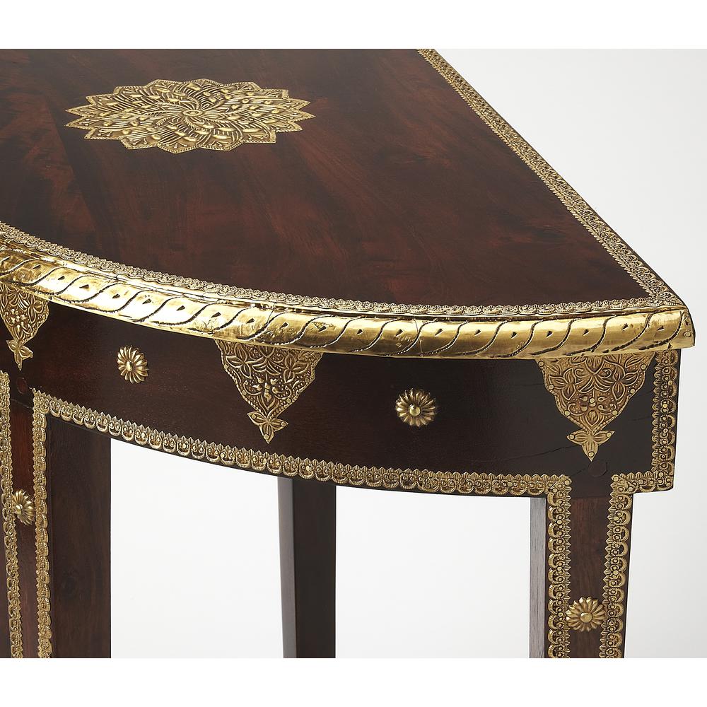 Ranthore Brass Demilune Console Table, Dark Brown