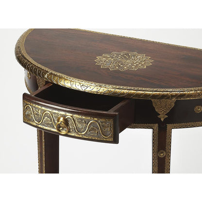 Ranthore Brass Demilune Console Table, Dark Brown
