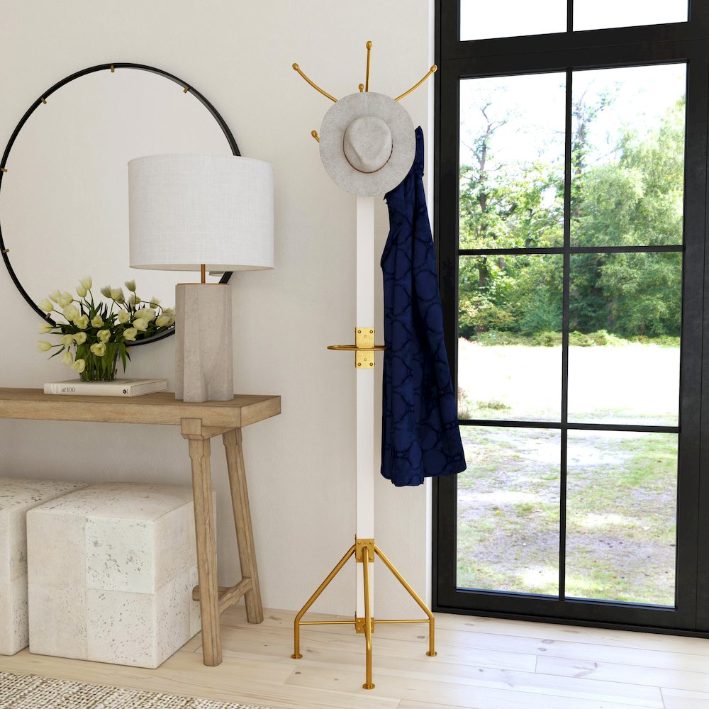 Logan Square & Coat Rack/Tree, Gold, White
