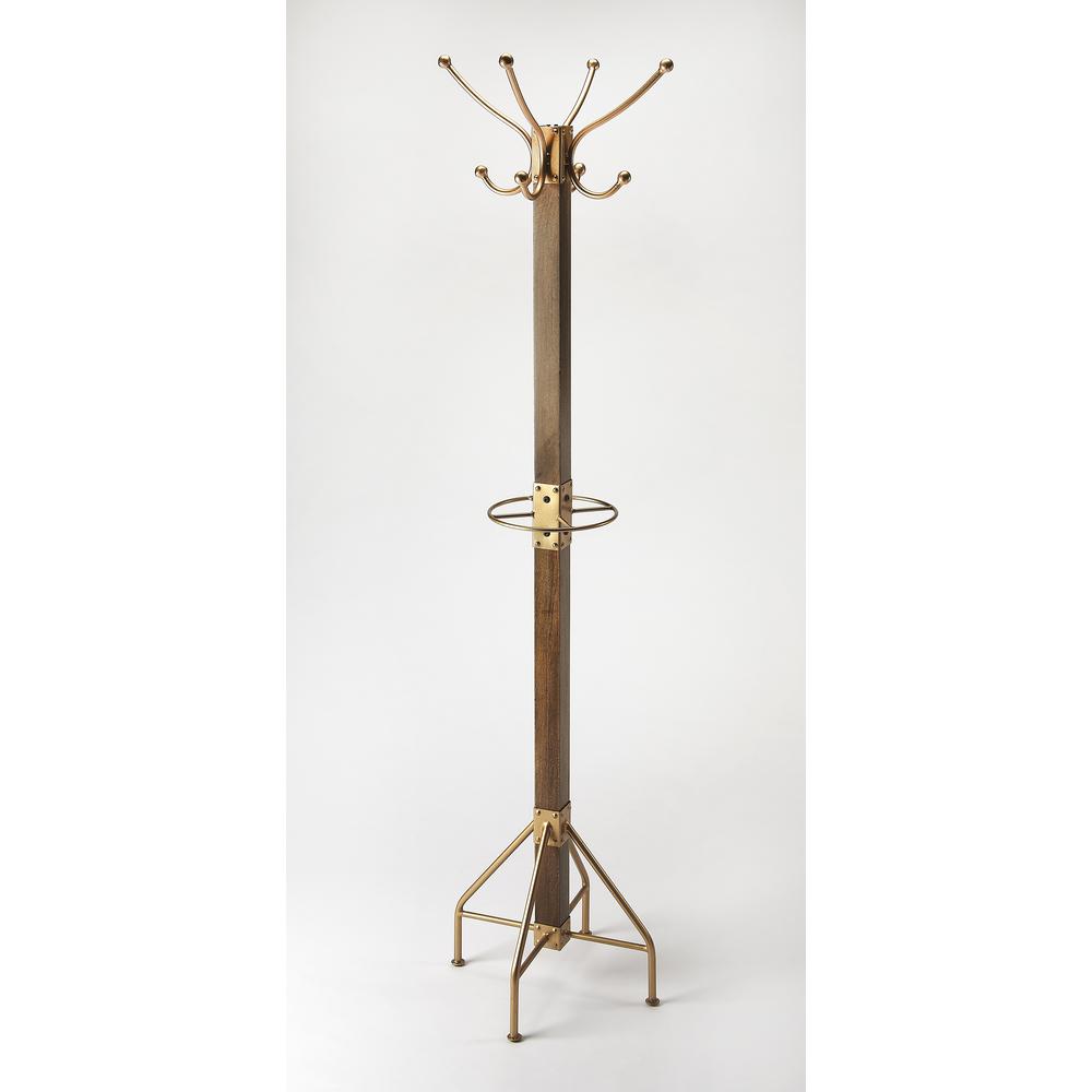 Logan Square Wood & Antique Coat Rack/Tree, Medium Brown