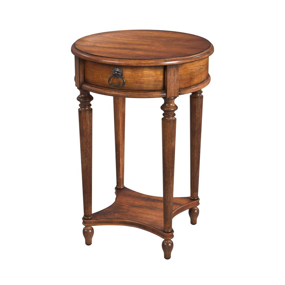 Jules 1-Drawer Round End Table, Medium Brown