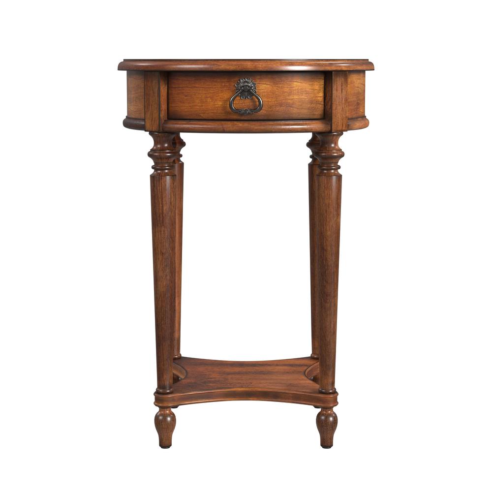 Jules 1-Drawer Round End Table, Medium Brown