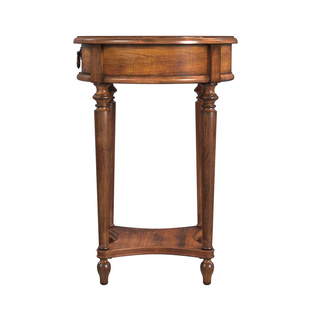 Jules 1-Drawer Round End Table, Medium Brown