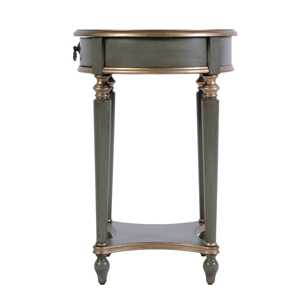 Jules 17.5 in. W Round Wood 1 Drawer End Table,Lower Open Shelf, Pastel Green