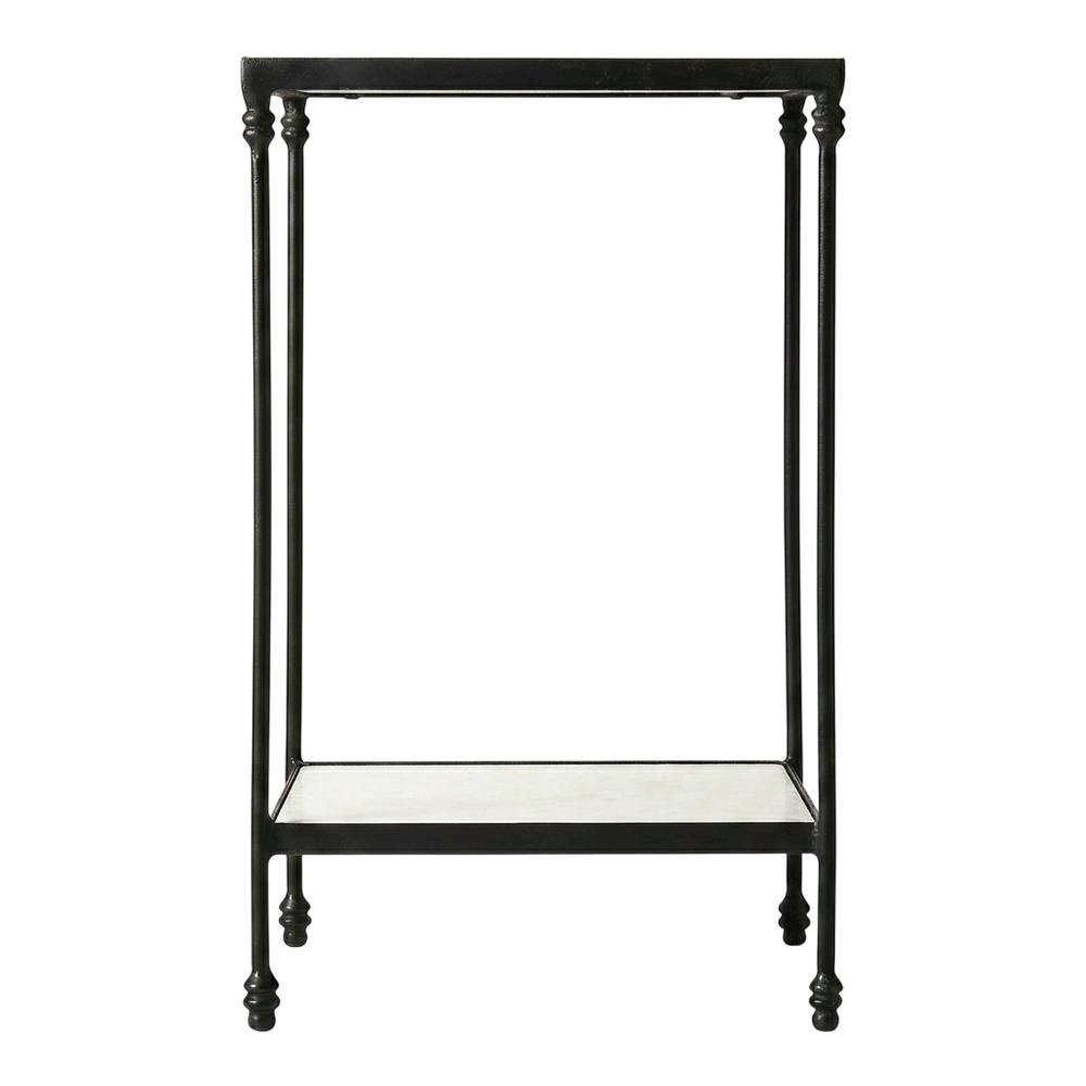 Square Marble Top Side Table with Shelf, Transitional Accent, Black