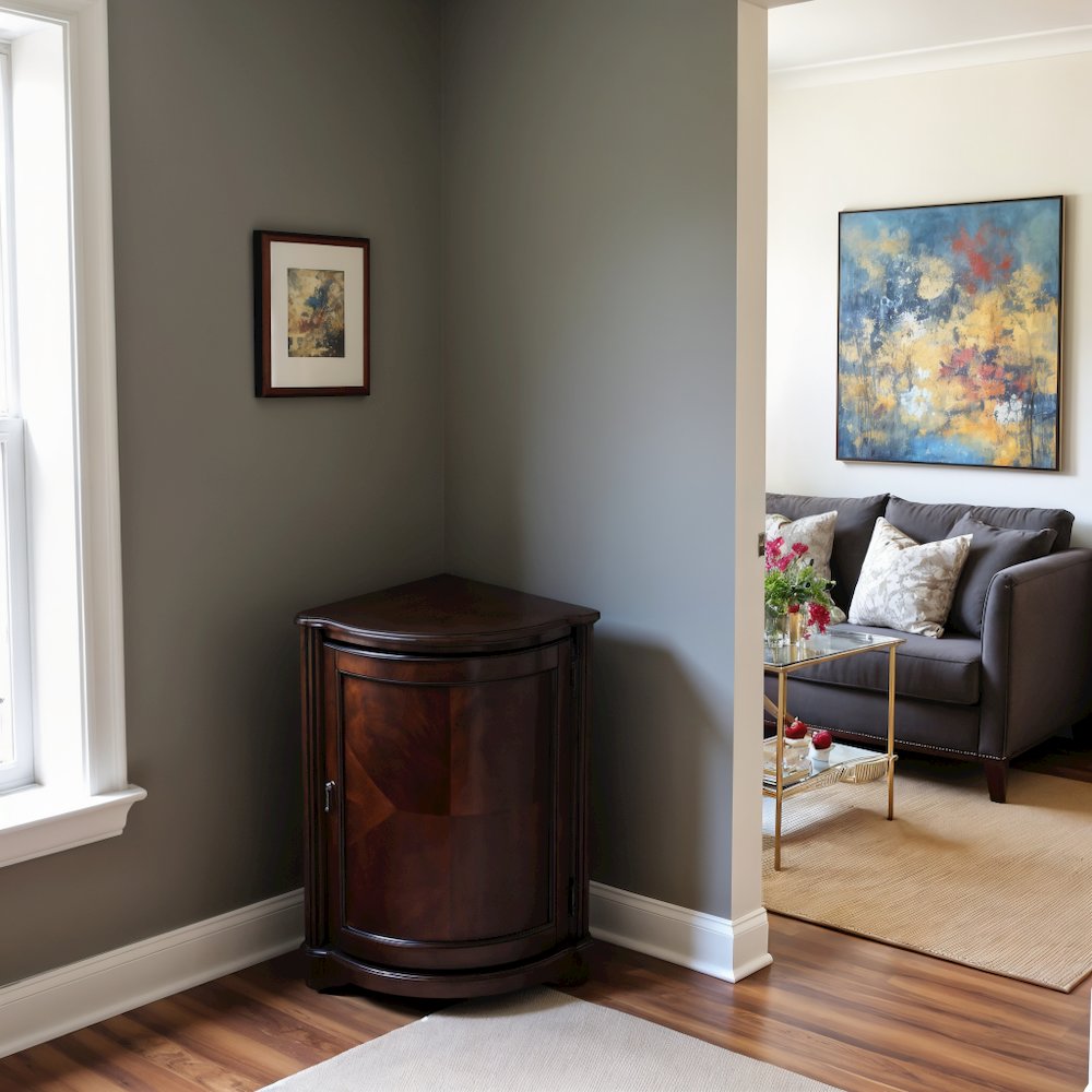 Dark Brown Corner Storage Cabinet with Doors for Compact Home Spaces
