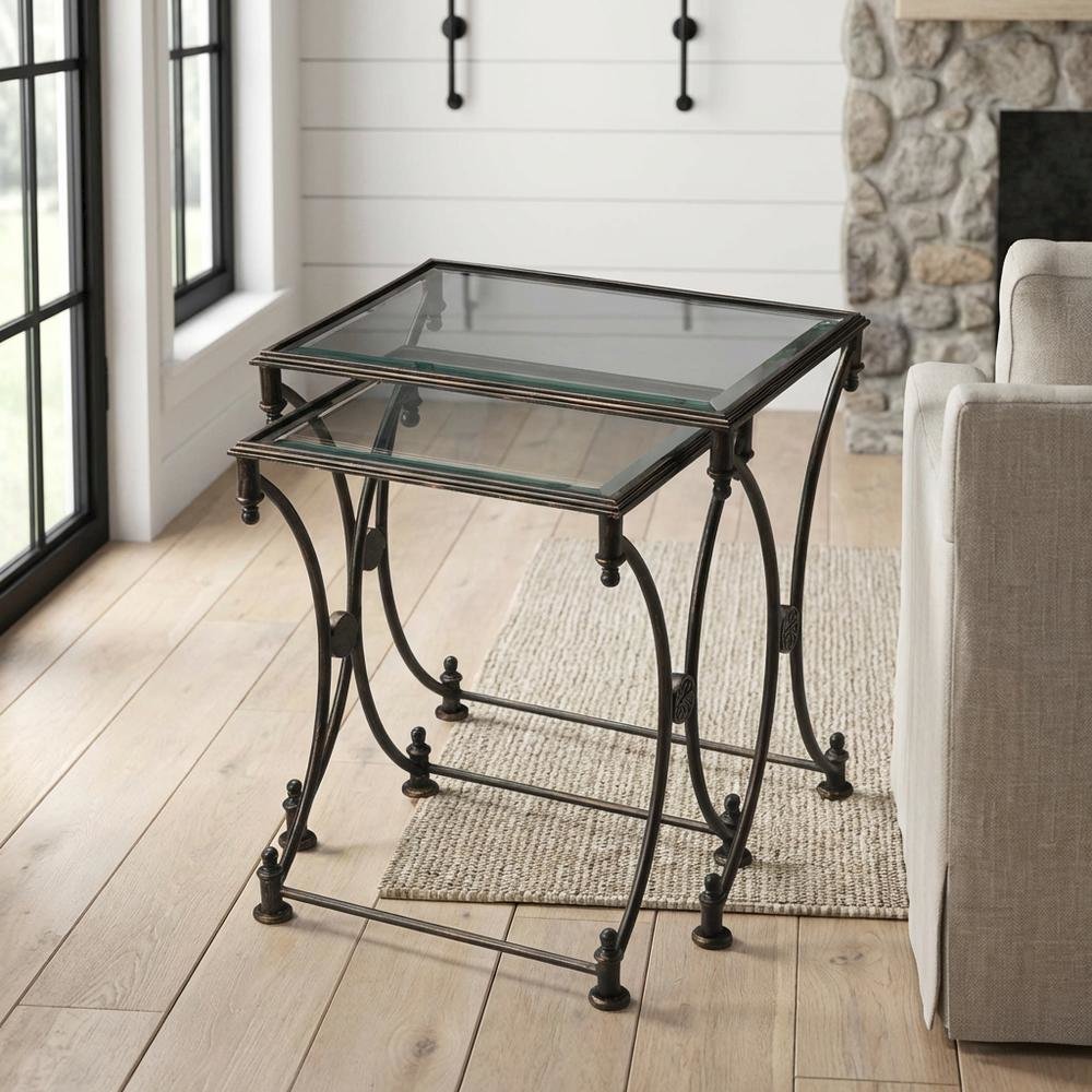 Metal Nesting Tables Set of 2, Transitional Side Table for Living Room