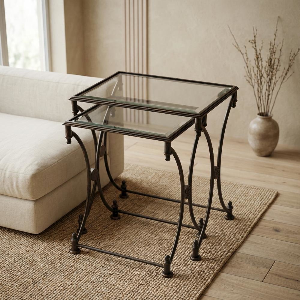 Metal Nesting Tables Set of 2, Transitional Side Table for Living Room