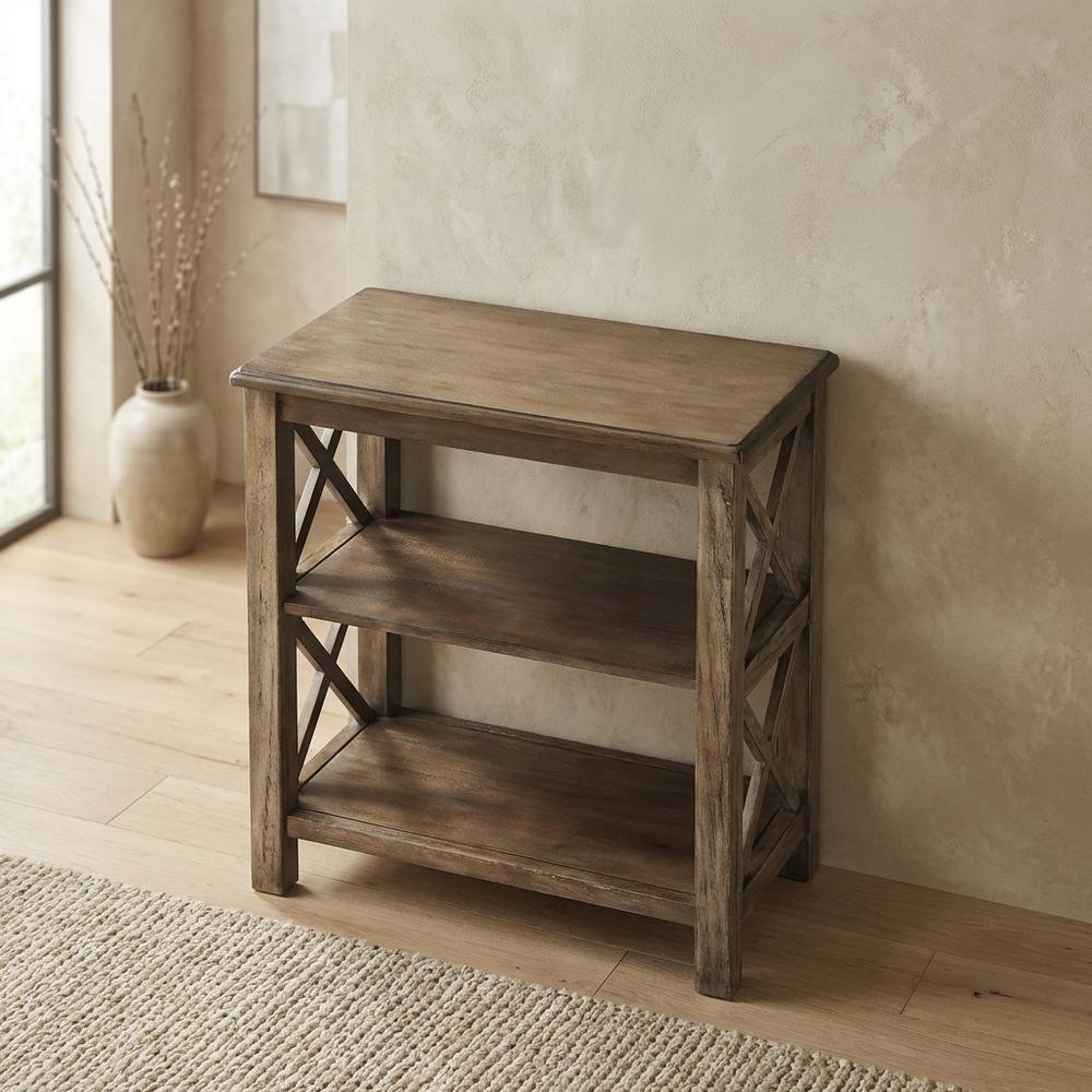 Transitional Distressed Bookcase, Wood Bookshelf for Living Room or Office