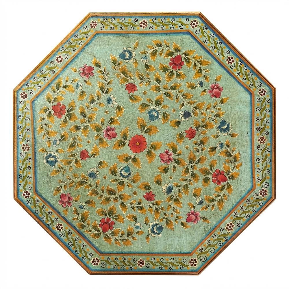 Octagonal Hand Painted Coffee Table, Boho Eclectic Accent Table for Living Room