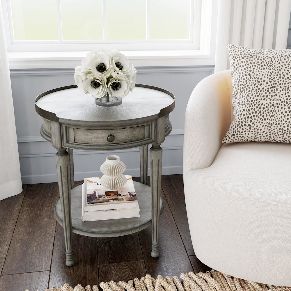 Sampson Side Table with Storage, Gray