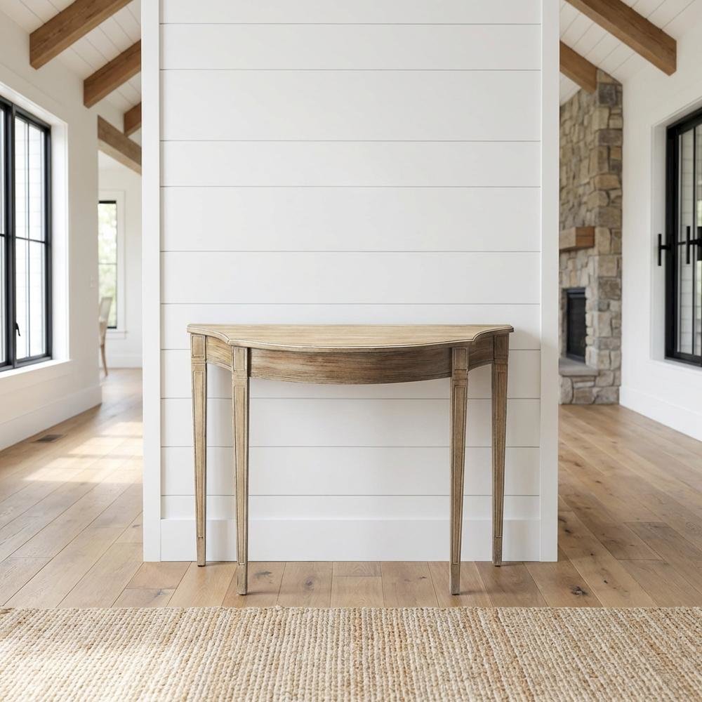 Demilune Console Table with Distressed Finish, Transitional Entryway Table