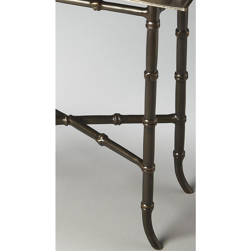 Meiling Antique Brass Tray Top Side Table, Bronze
