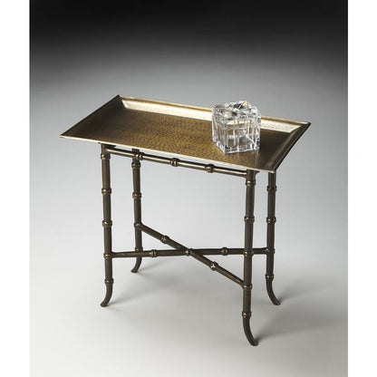 Meiling Antique Brass Tray Top Side Table, Bronze