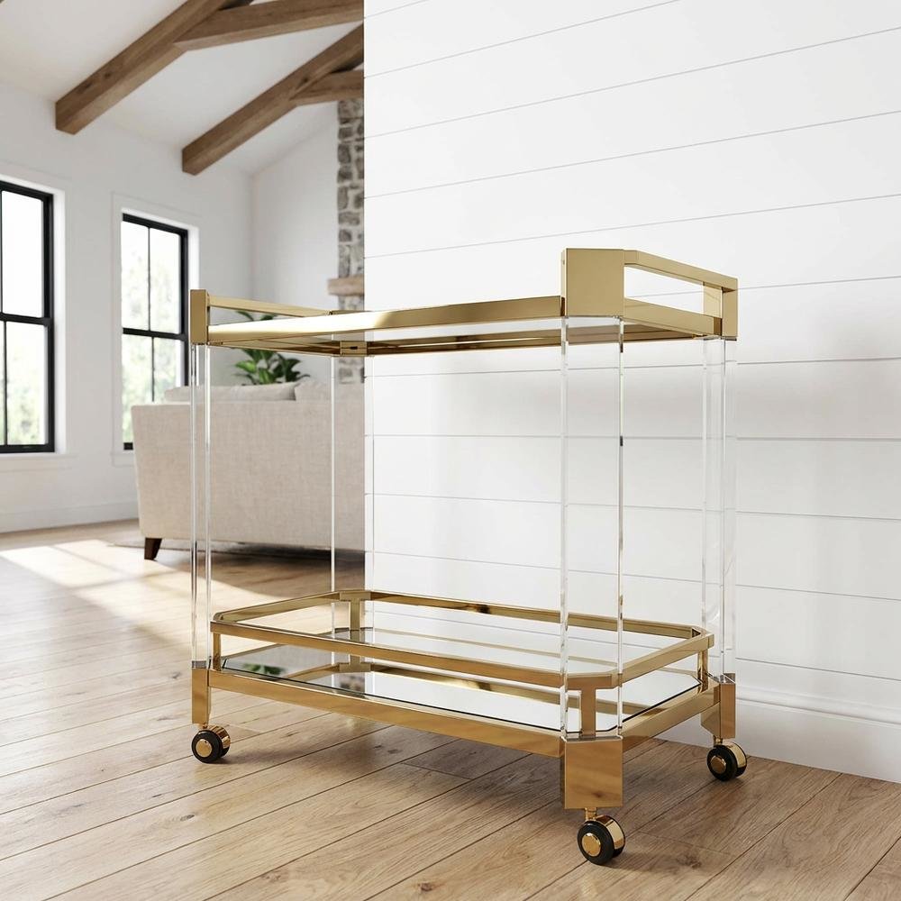Modern Serving Cart with Storage, Contemporary Bar Cart for Kitchen Use