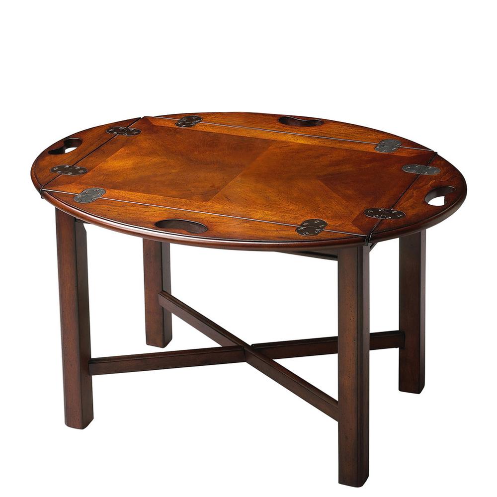 Dark Brown Oval Coffee Table for Living Room with Vintage Wood Finish
