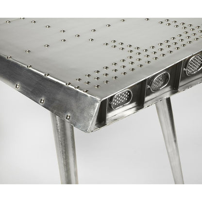 Silver Aviation-Style Desk with Aluminum Finish and Durable Steel Frame