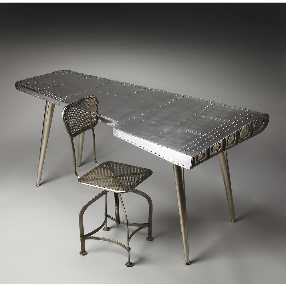 Midway Aviator Desk, Silver