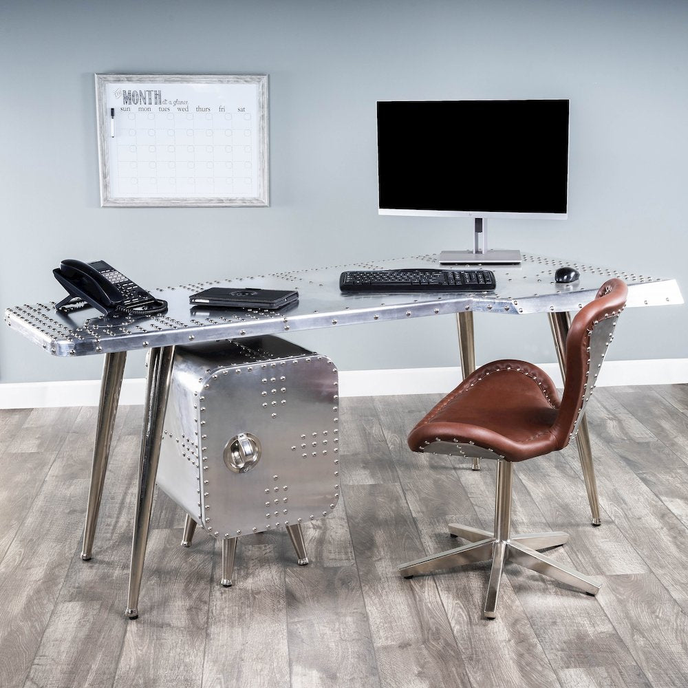 Midway Aviator Desk, Silver