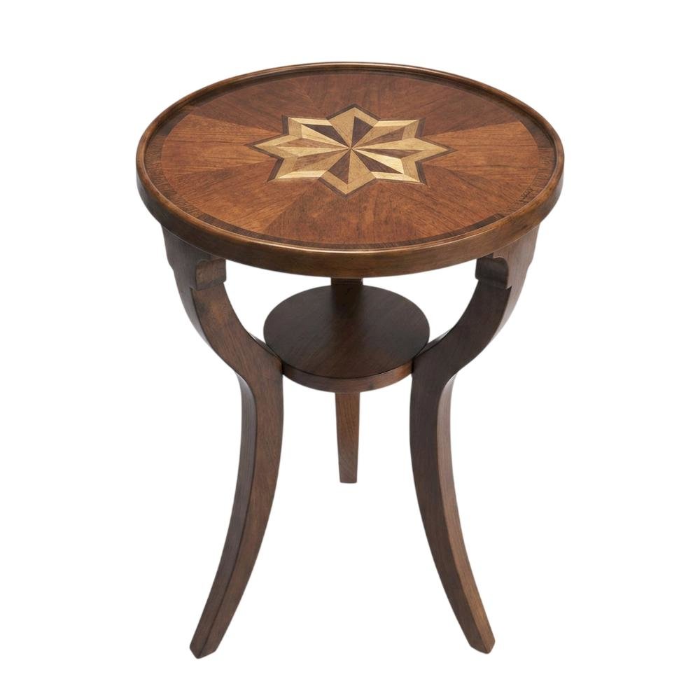Round Accent Side Table, Traditional Distressed End Table, Olive Ash