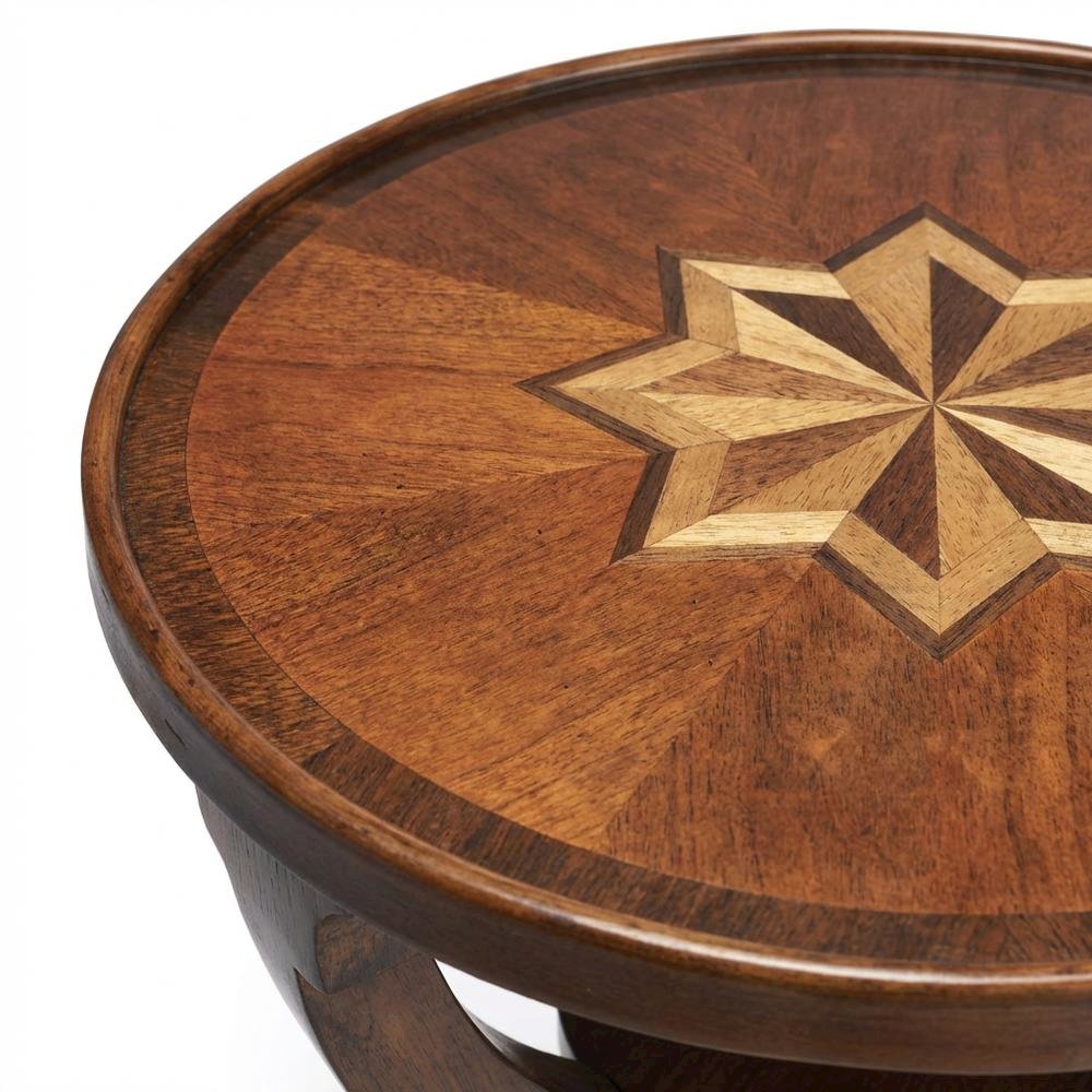 Round Accent Side Table, Traditional Distressed End Table, Olive Ash