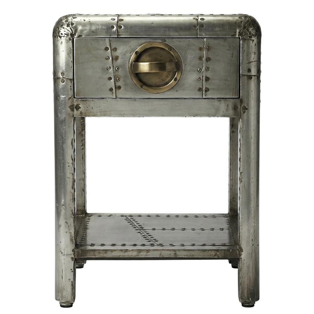 Industrial Side Table with Drawer, Square Wood End Table for Living Room