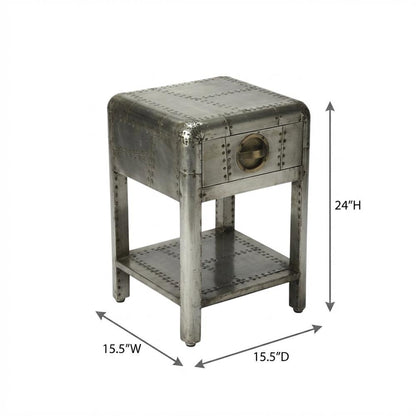 Industrial Side Table with Drawer, Square Wood End Table for Living Room