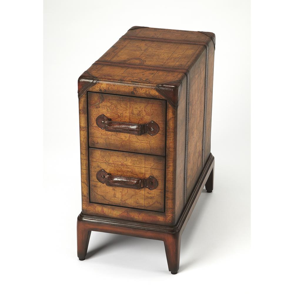 Vasco Old World Map Side Table, Medium Brown