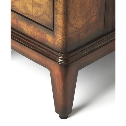 Vasco Old World Map Side Table, Medium Brown