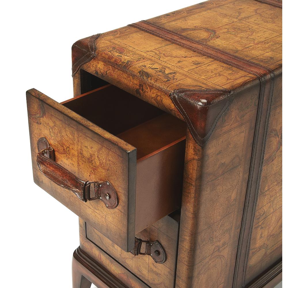 Vasco Old World Map Side Table, Medium Brown