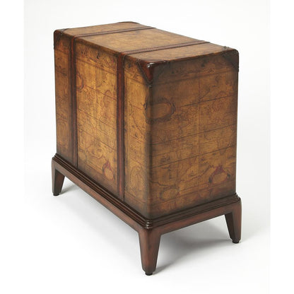 Vasco Old World Map Side Table, Medium Brown