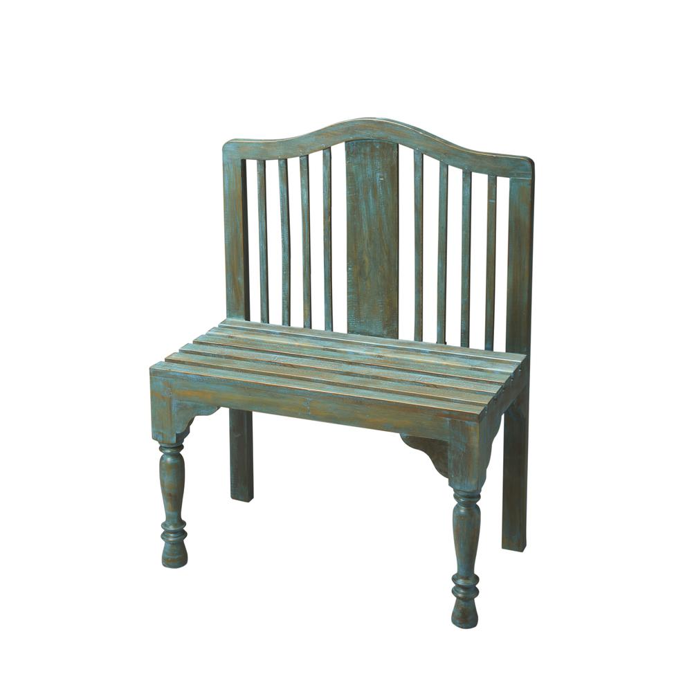 Roseland Solid Wood 30.25"W Bench, Blue
