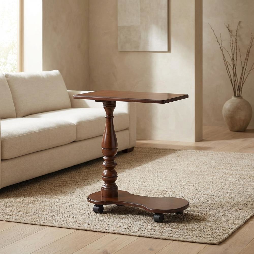 Mobile Tray Table with Distressed Finish, Transitional Side Table, Cherry