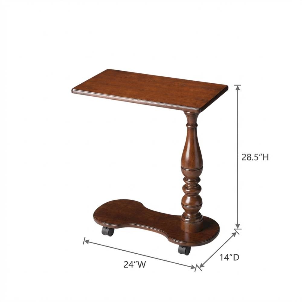 Mobile Tray Table with Distressed Finish, Transitional Side Table, Cherry