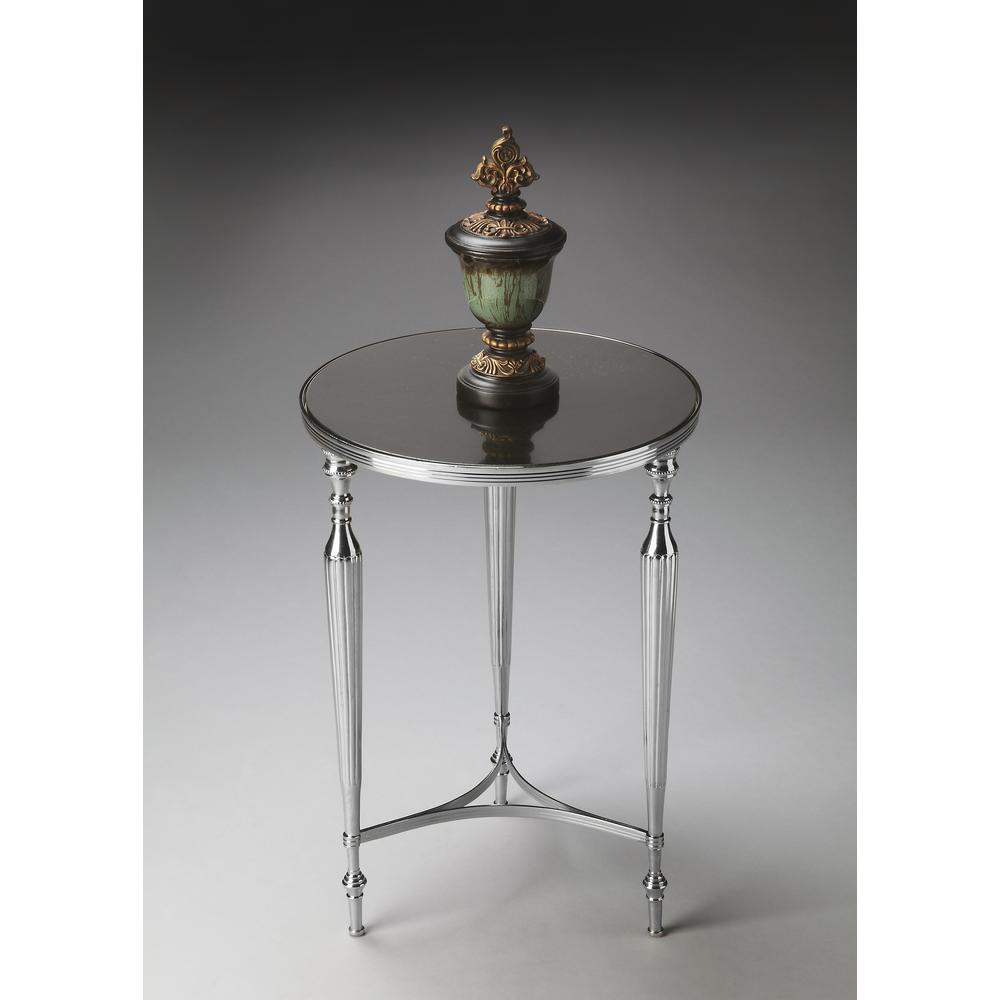 Ciara Round Glass 16.25" Side Table, Multi-Color