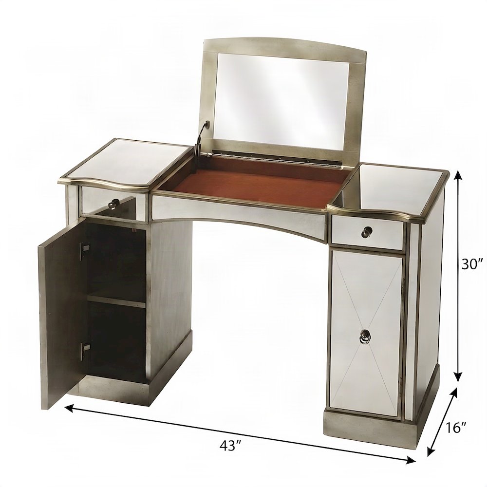Starlight Canyon Home Vanity Table with Mirrored Top and Storage, Silver