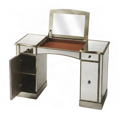 Starlight Canyon Home Vanity Table with Mirrored Top and Storage, Silver