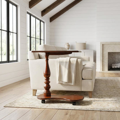 Mobile Tray Table with Distressed Finish, Transitional Side Table, Olive Ash