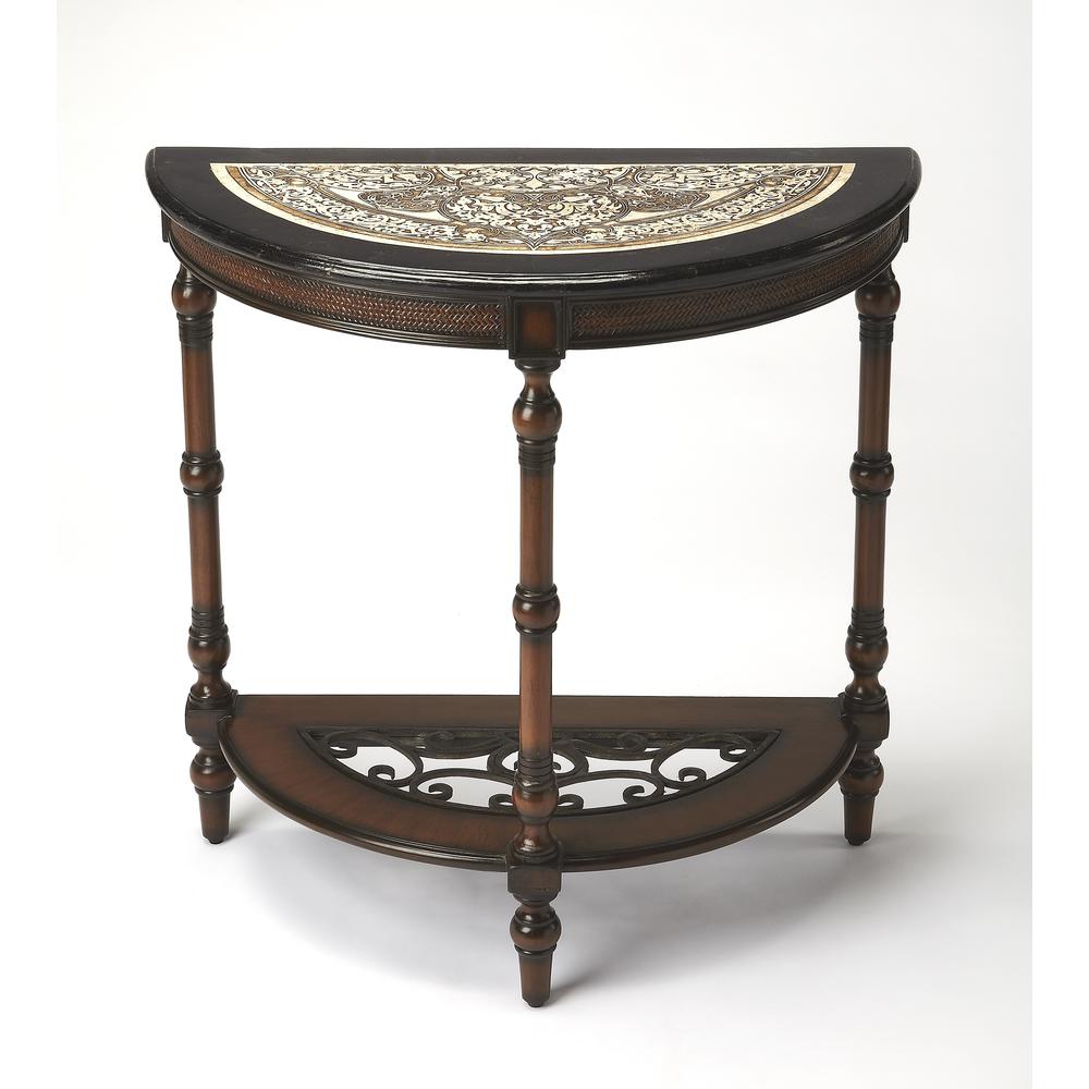 Fabiola Fossil Stone Demilune Console Table, Multi-Color