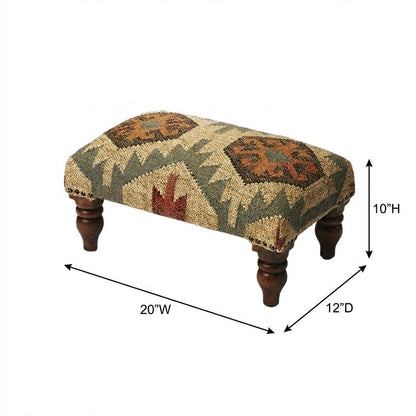 Rustic Jute Wrapped Accent Stool, Distressed Wood Footstool for Bedroom