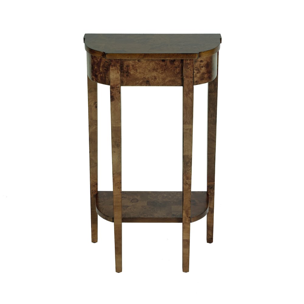 Wendell 17.5 in. W Demilune Wood Console Table with Lower Open Shelf, Brown